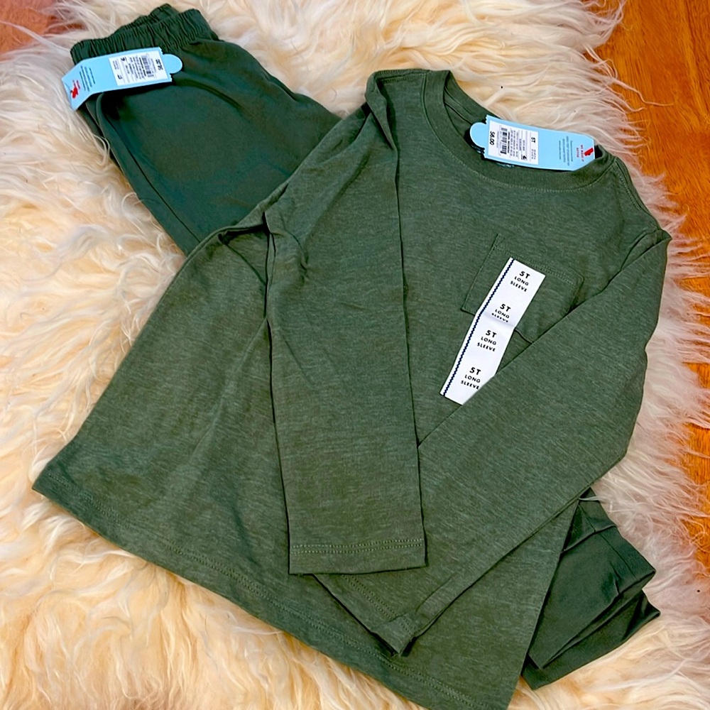Casual Matching Top & Bottom Set Bundle Cat & Jack 5T Boys Green
